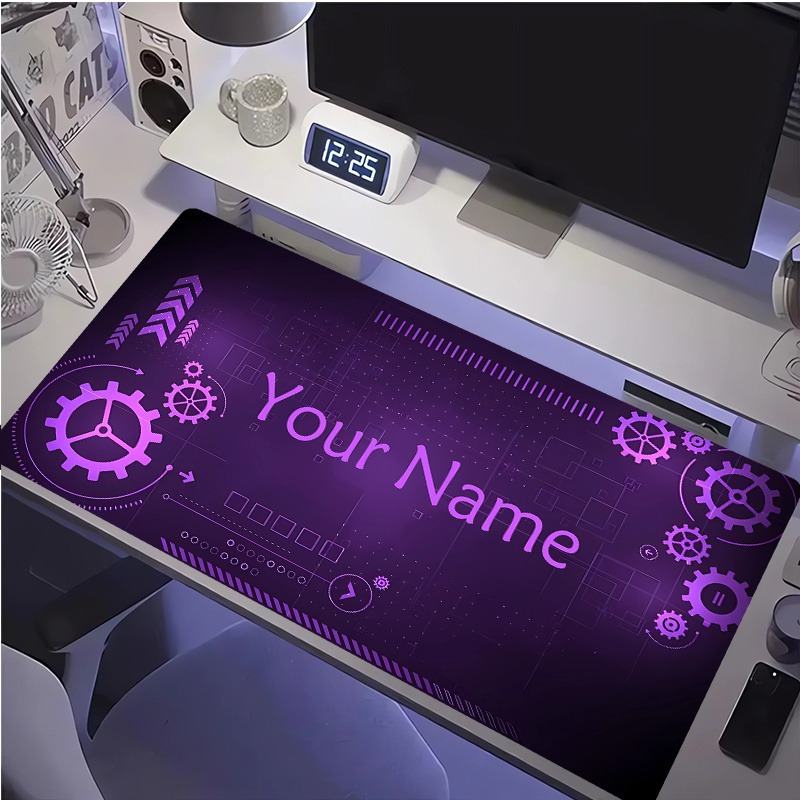 Office Tech Gear - カスタマイズ可能なギアテックスタイルマウスパッド、カスタム名入り2mm厚ベース、耐久性のあるデスクマット、オフィススタッフへの完璧なギフト
