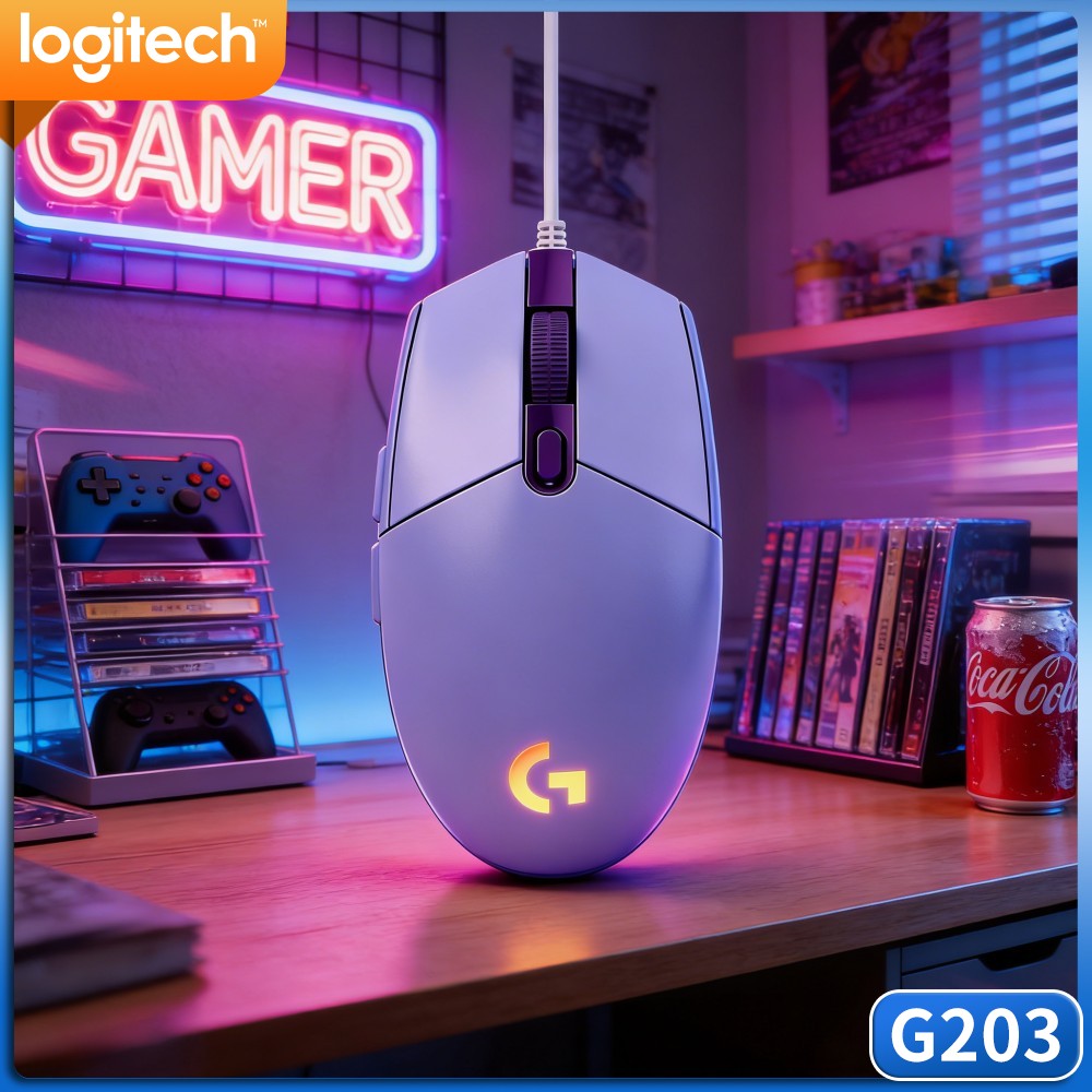 Logitech Mouse G203 - ロジクール G203 有線ゲーミングマウス、スナッピーボタンフィードバック、人間工学に基づいたパームフィット、滑り止めフット、USB接続、PC用、通常のオフィスワークに最適