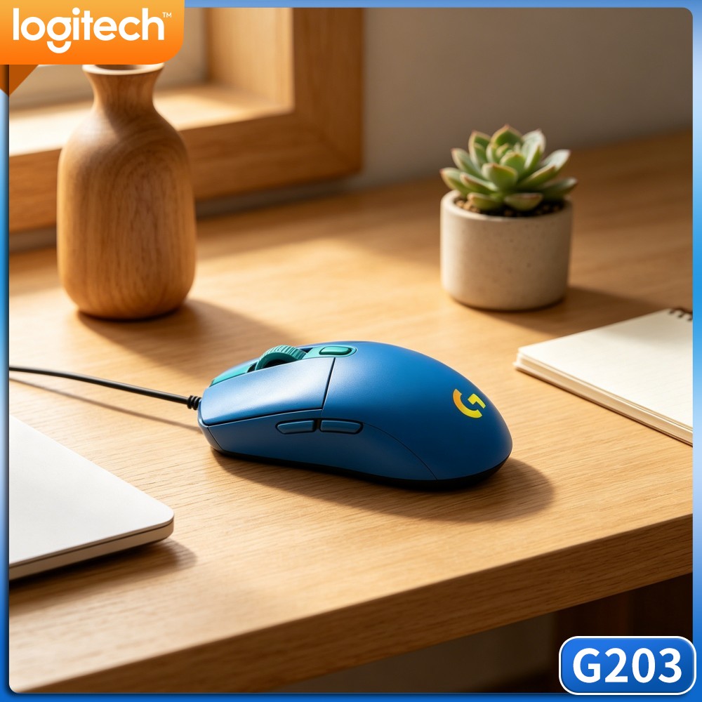 Logitech Mouse G203 - ロジクール G203 有線ゲーミングマウス、スナッピーボタンフィードバック、人間工学に基づいたパームフィット、滑り止めフット、USB接続、PCオフィスワーク用