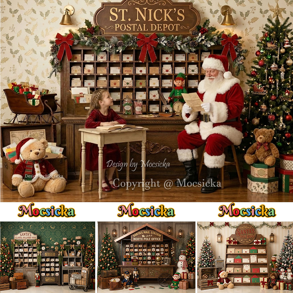Office Technician - Mocsicka クリスマス北極郵便局背景写真撮影サンタ郵便局クリスマス雪だるまクマ背景子供写真スタジオ